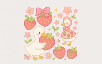 Strawberry Goose PNG, Cute Cottagecore Animal Clipart, Berry Sweet Goose Design, Fruity Summer