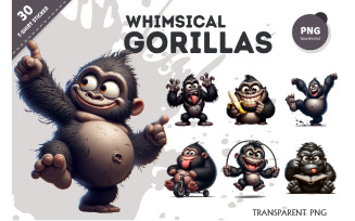 Whimsical cartoon gorillas 03. T-Shirt, PNG.