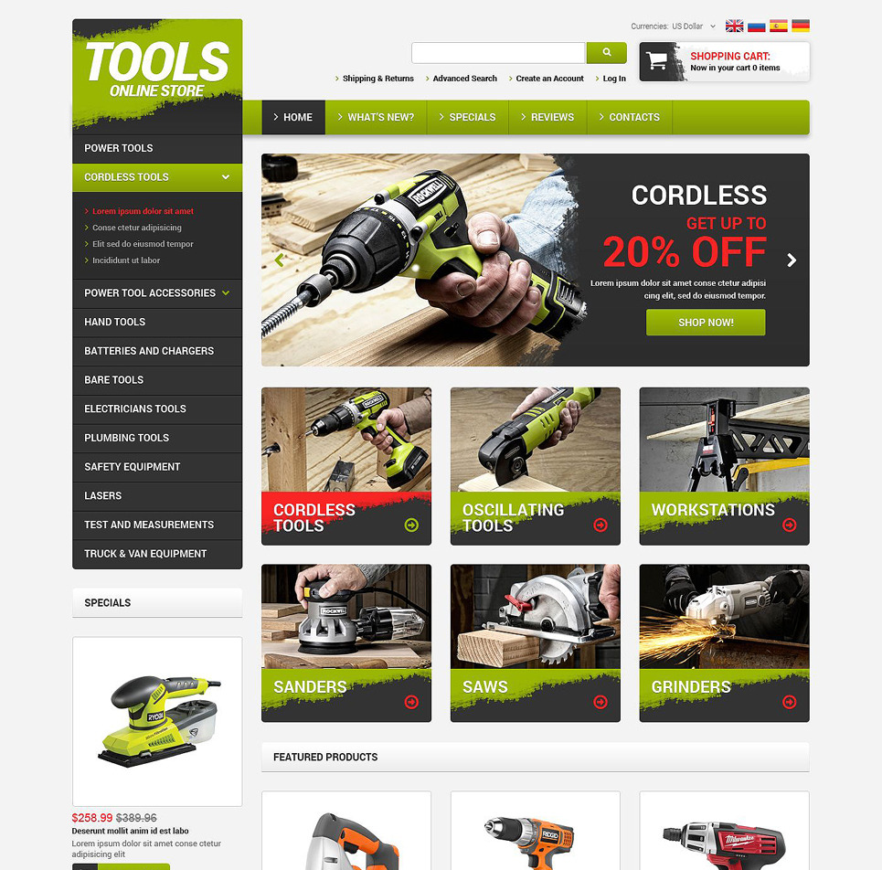 Tools & Equipment osCommerce Template Big Screenshot Tools & Equipment OsCommerce Template New Screenshots BIG