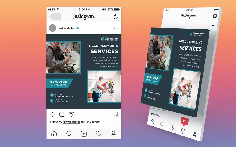 Modern Plumbing Social Media Post Template PSD for Pipe Repair, Maintenance, and Services Promotion
