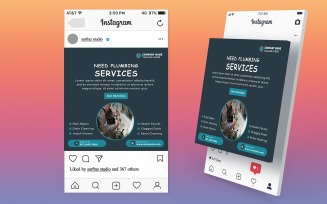 Professional Plumbing Services Social Media Post Design Template for Instagram and Facebook
