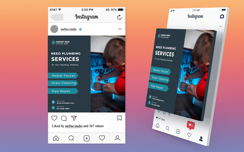 Modern Plumbing Service Promotion Social Media Post Template PSD for Instagram and Digital Marketing