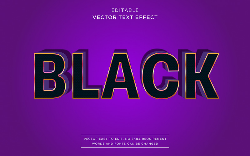 Black 3d Black Gold And White Text Effect Vector Black 3D Text Effect with Black, Gold, and White Illustration