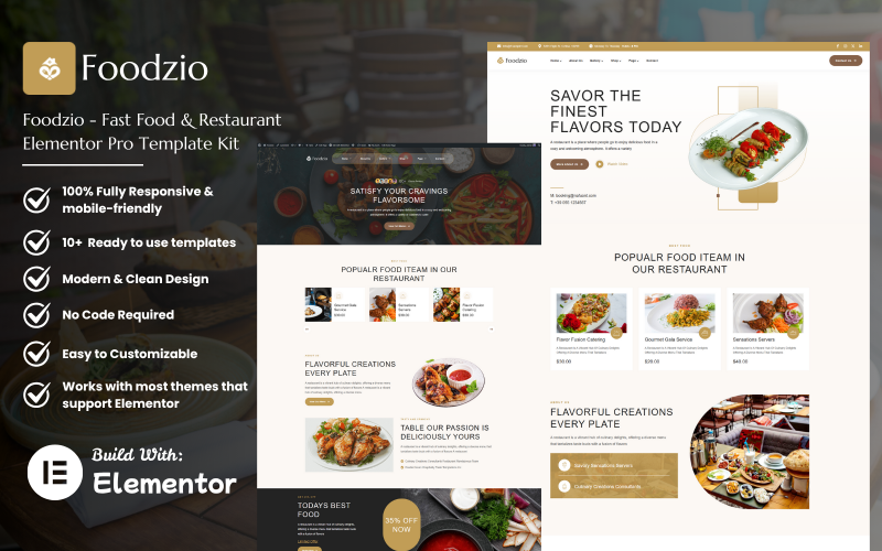 Foodzio - Fast Food & Restaurant Elementor Pro Template Kit Elementor Kit