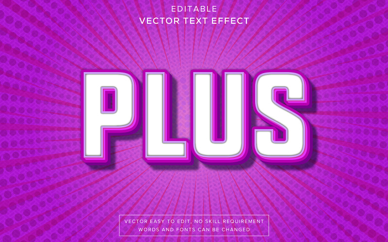 Plus 3D Text Effect – Editable Vector Typography Style Bold 3D Plus Text Effect Illustration
