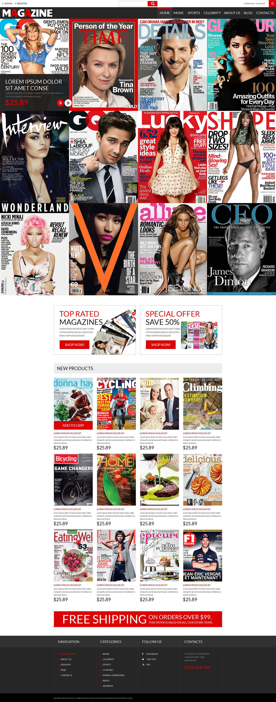 Magazines Store VirtueMart Template New Screenshots BIG