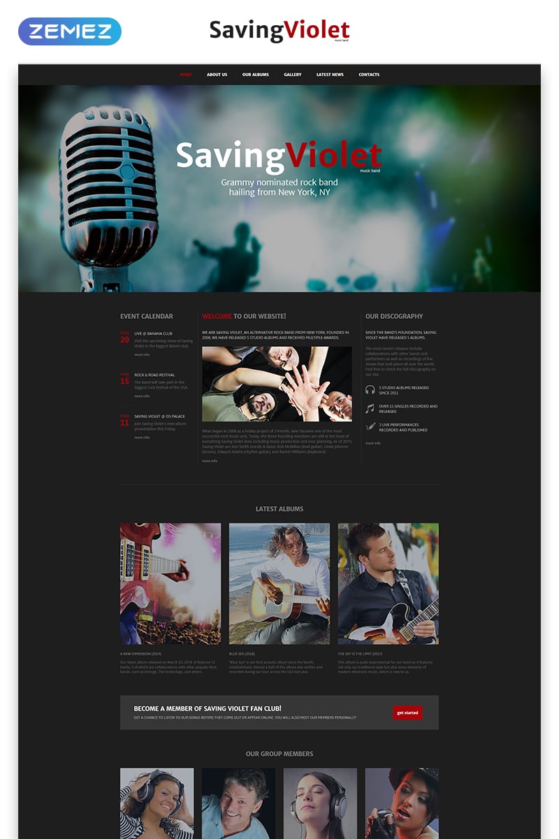 Plantilla Web "SavingViolet - Music Band Responsive HTML5" #52543