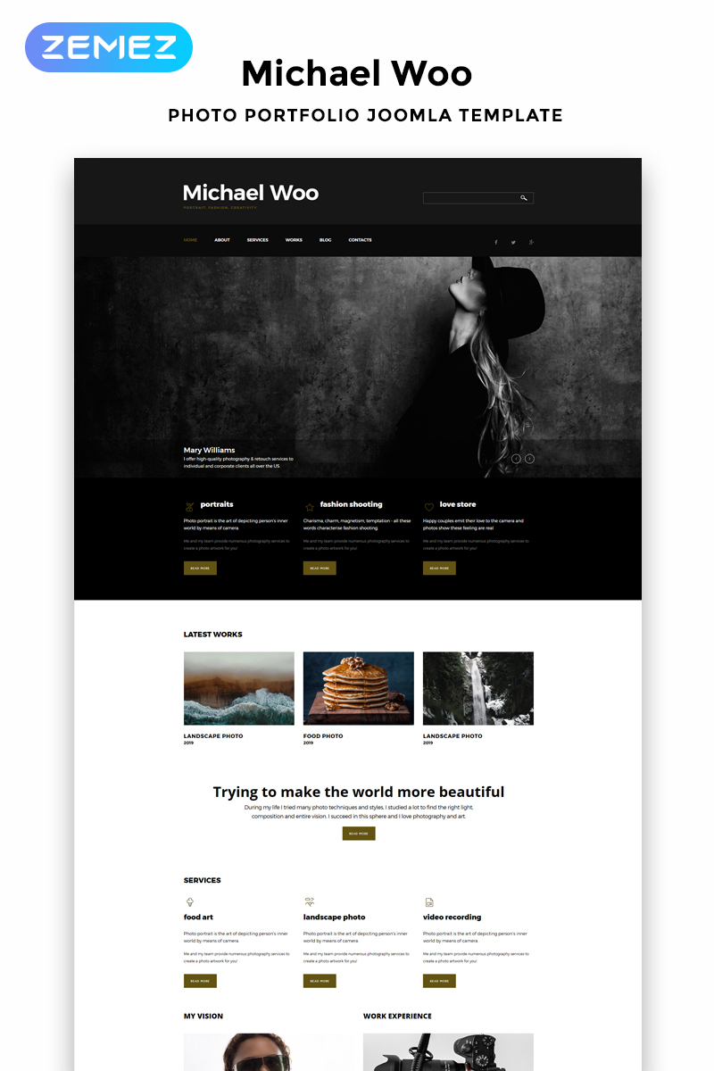 Reszponzív Michael Woo - Photographer Portfolio Elegant Joomla sablon 52587 - képernyőkép