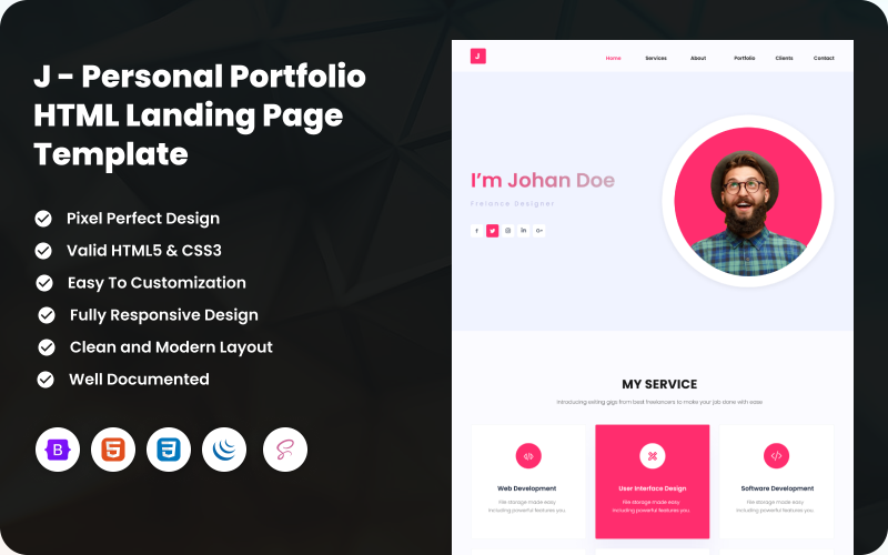 J - Personal Portfolio HTML Landing Page Template
