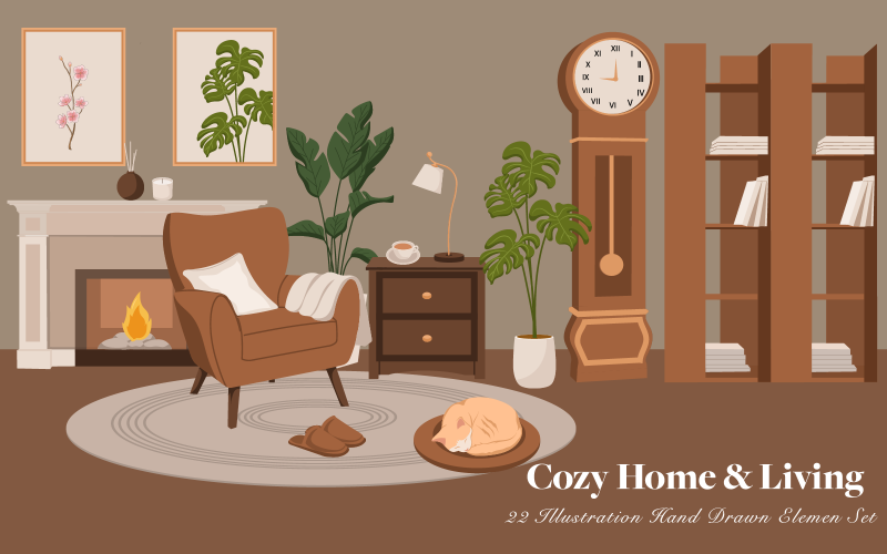 Cozy Home & Living Hand Drawn Bundle Icon Set