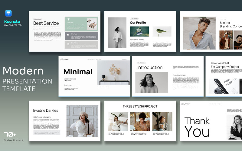 Modern minimal Keynote Business Pitch Deck Presentation Keynote Template