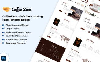 CoffeeZone - Cafe Store Landing Page Template Design