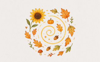 Autumn Leaves Pumpkin Sunflower PNG, Cute Fall Acorn Mushroom Clipart, Cozy Autumn Nature