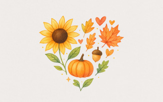 Cozy Autumn Watercolor Pumpkin Clipart PNG, Sunflower, Fall Leaves, Thanksgiving, Digital Autumn