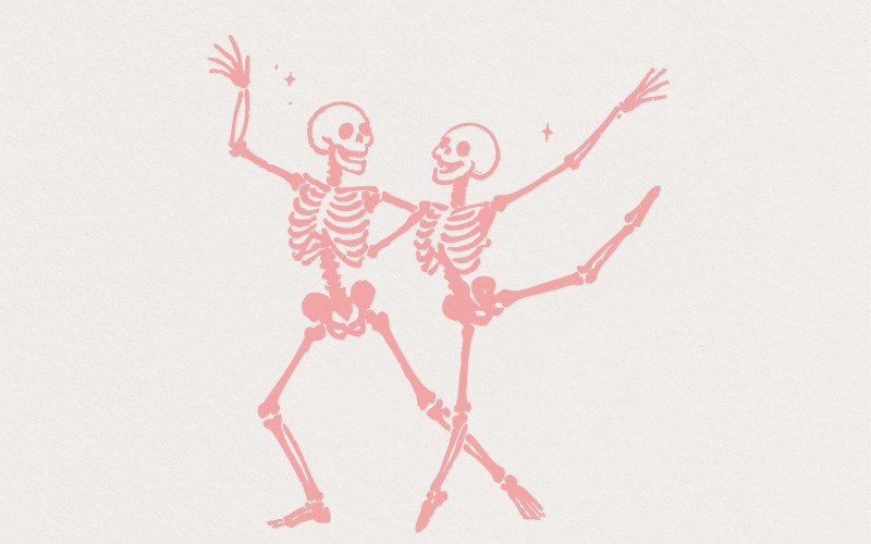 Dancing Skeletons PNG, Halloween PNG, Spooky Season PNG, Funny Pink Skeletons Digital Download, Illustration