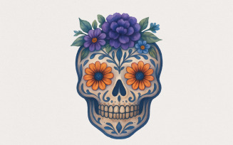 Floral Skull PNG, Sugar Skull PNG, Day of the Dead Art, Dia De Los Muertos, Folk Skull Design,