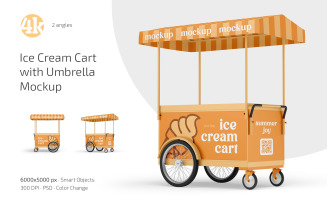 Ice Cream Cart with Umbrella Mockup Set