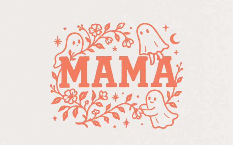 Mama Ghost PNG, Cute Halloween Mama Shirt PNG, Floral Ghost, Spooky Mom Digital Download, Family Illustration