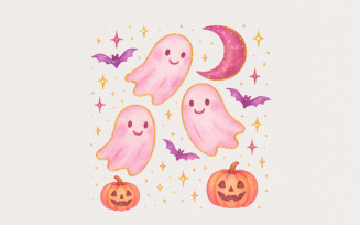 Pastel Cute Ghost PNG, Pumpkin PNG, Pastel Halloween PNG Design, Kawaii Ghost Clipart, Pink Ghost,