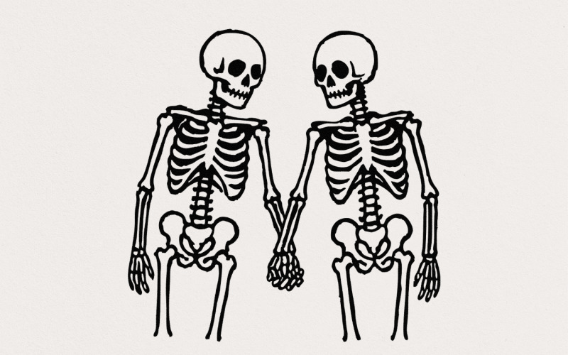 Skeleton Couple Holding Hands PNG, Romantic Skeleton Art PNG, Gothic Love Digital Download Shirt Illustration
