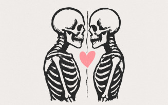 Skeleton Lovers PNG, Valentine Skeleton Art, Romantic Gothic PNG – Skeleton Couple with Heart,