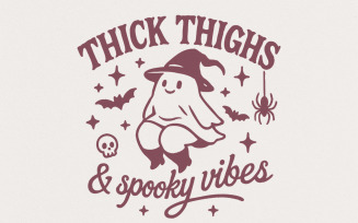 Thick Thighs & Spooky Vibes PNG Tee Design, Cute Ghost Halloween Shirt PNG, Witchy Ghost Digital
