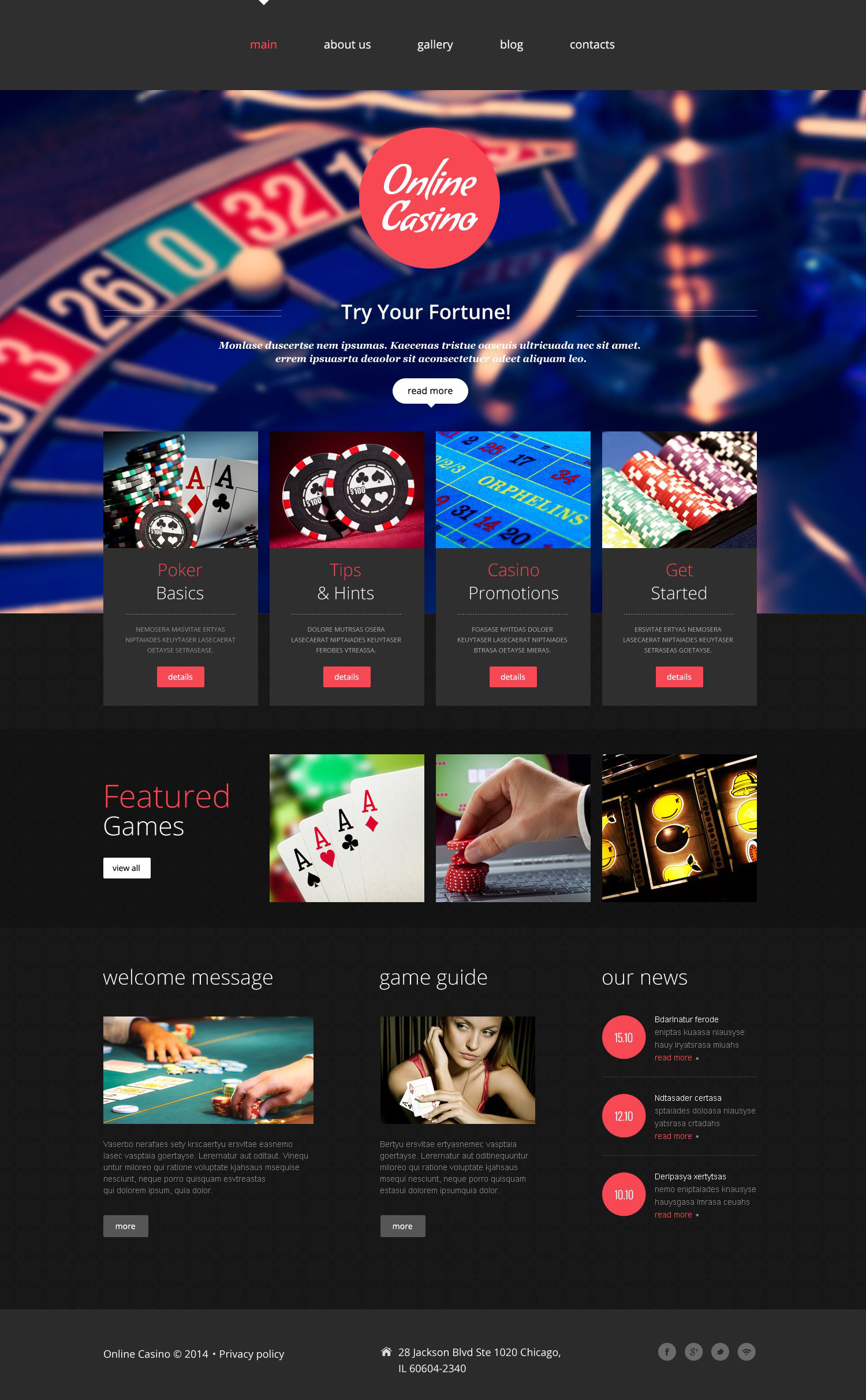 Plantilla Web "Web Casino" #52652 - captura de pantalla