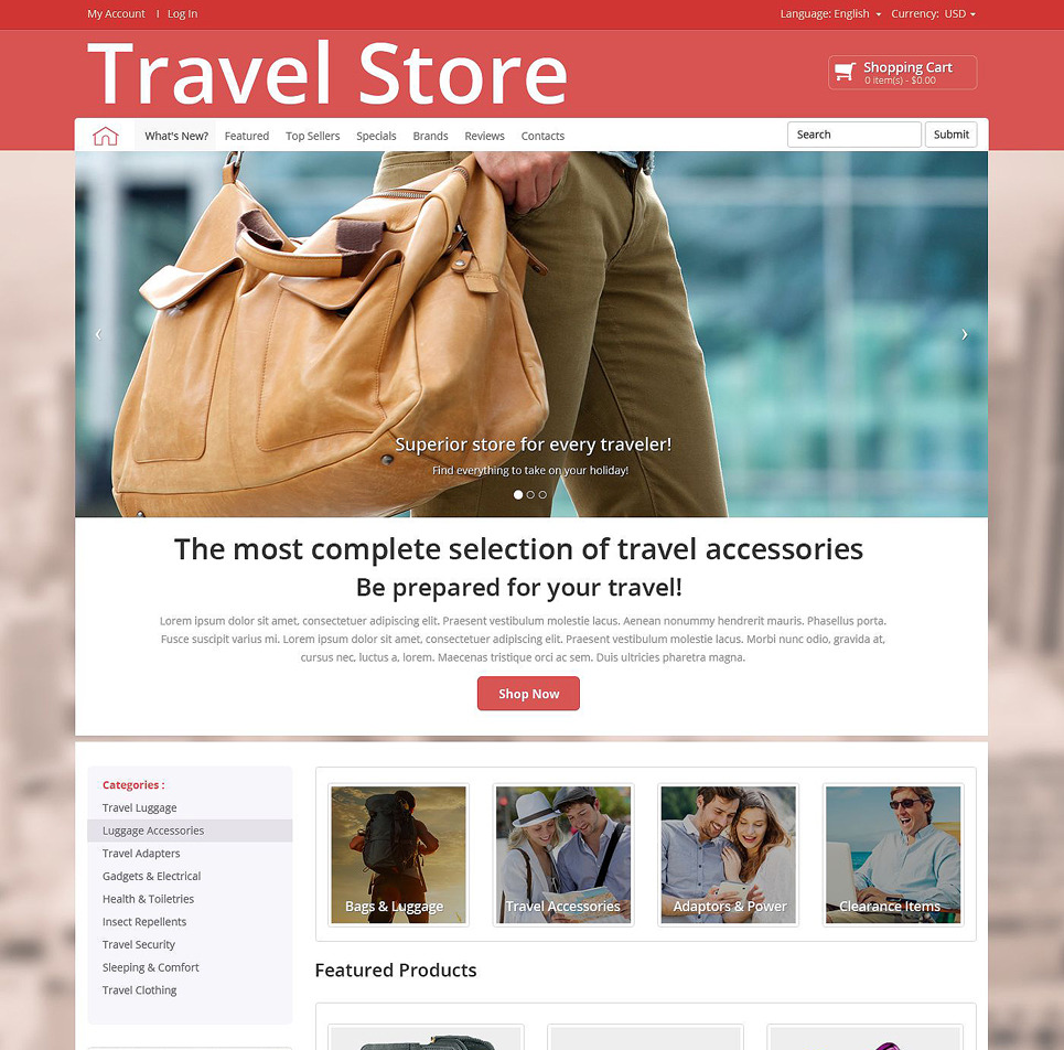 Travel Store osCommerce Theme Big Screenshot Travel Store OsCommerce Template New Screenshots BIG