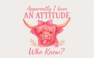 Apparently I Have An Attitude Who Knew? Funny Highland Cow PNG, Sassy Cow Art, Digital Download