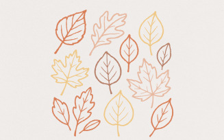 Autumn Leaves PNG, Fall Leaves PNG, Hand Drawn Outline Leaf Clipart, Rustic Botanical Illustration,