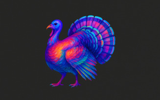 Colorful Neon Turkey PNG, Vibrant Rainbow Bird Art, Thanksgiving Digital Download, Modern Peacock