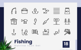 Fishing Outline Black Icon Set