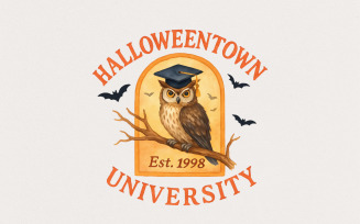 Halloweentown University Est. 1998 PNG, Owl Graduation Digital Art, Halloween PNG Shirt Design,