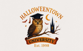 Halloweentown University Est. 1998 PNG, Owl Graduation Spooky Halloween Art, Gothic Bat Night,