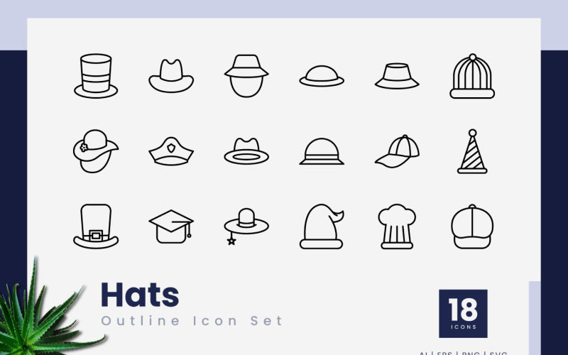Hats Outline Black Icon Set