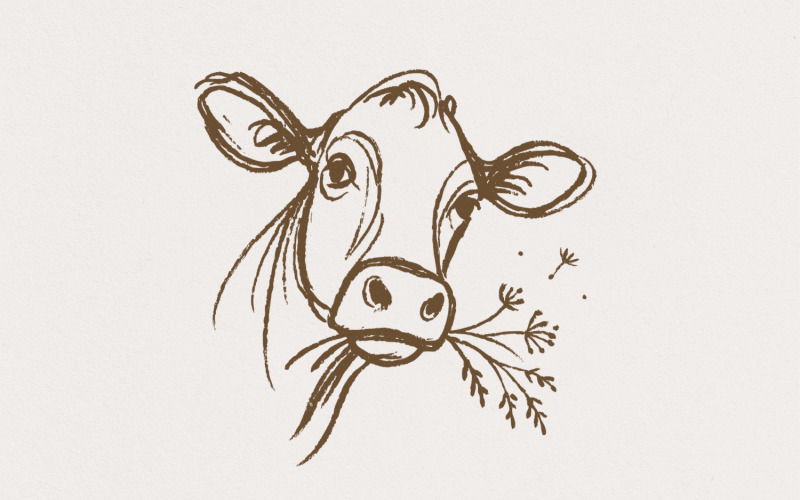 Highland Cow PNG Line Art, Rustic Farm Animal PNG, Vintage Country Cow, Farmhouse Decor Clipart, Illustration