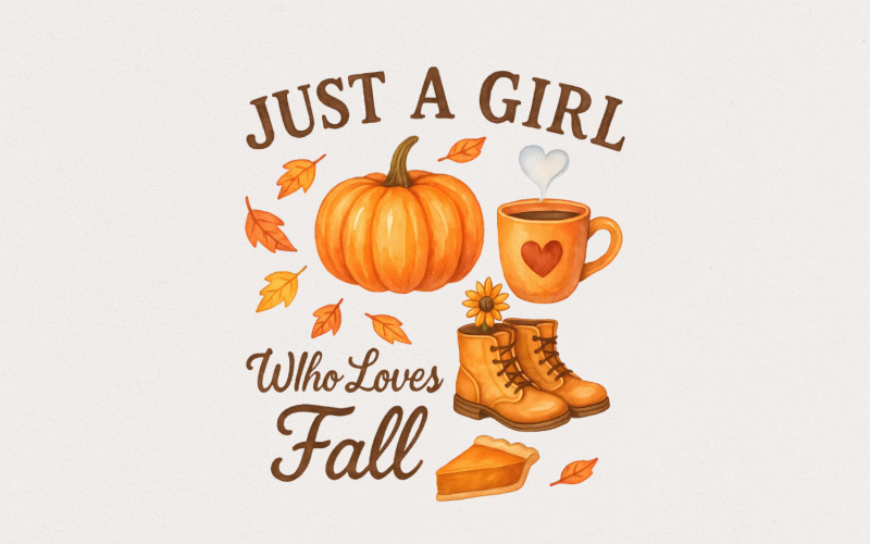 Just A Girl Who Loves Fall PNG, Pumpkin Autumn PNG, Boots Coffee Pie Leaves PNG Download, Cute Fall Illustration