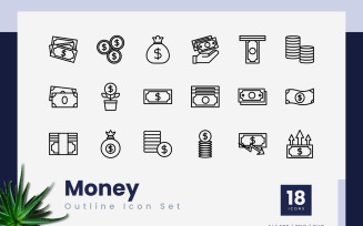 Money Outline Black Icon Set