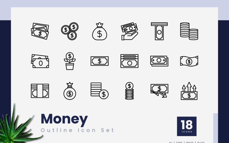 Money Outline Black Icon Set