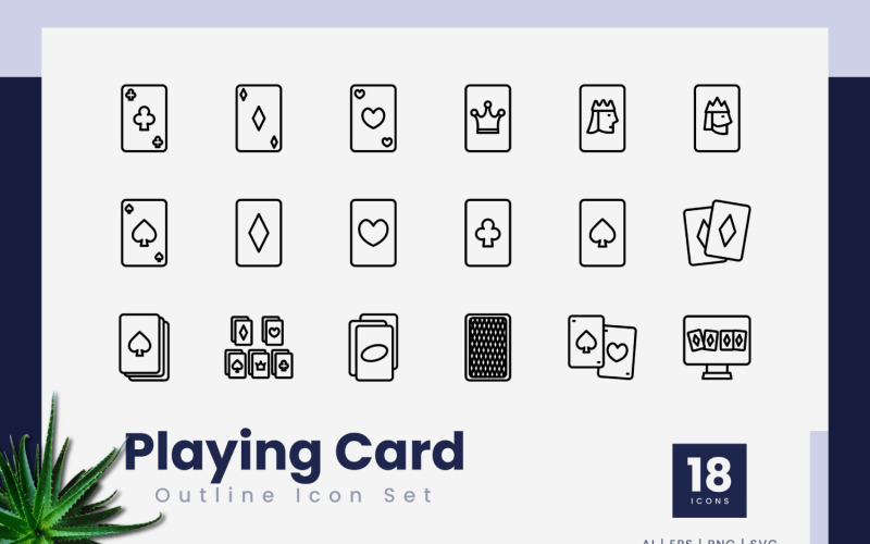 Playing Card Outline Icons Icon Set