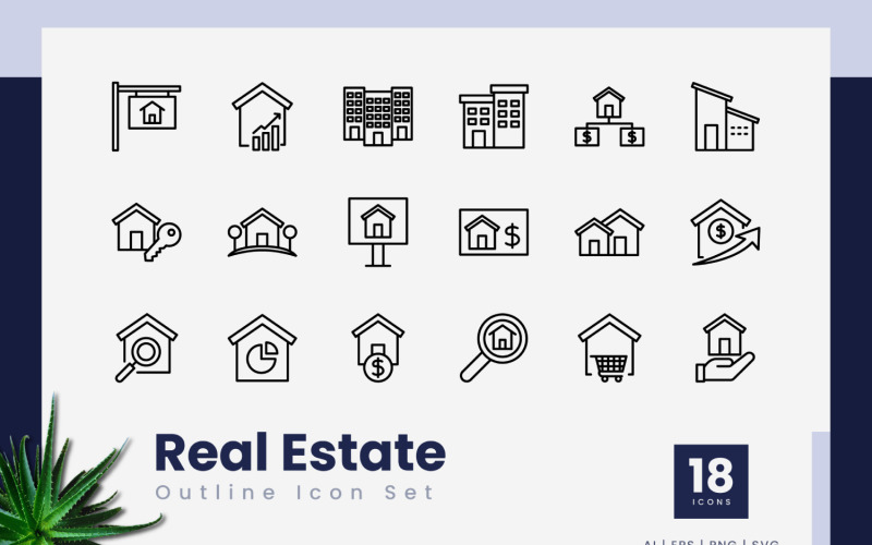 Real Estate Outline Black Icon Set