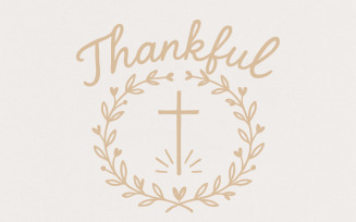 Thankful PNG, Laurel Wreath Cross Christian Sublimation, Thanksgiving Faith Shirt Design,
