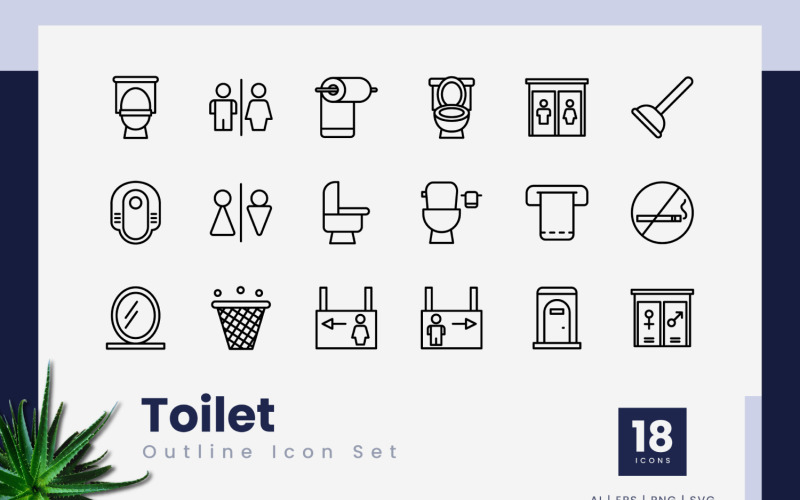 Toilet Outline Black Icon Set