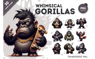 Whimsical cartoon gorillas 04. T-Shirt, PNG.