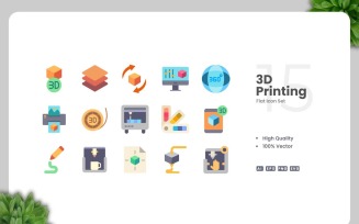 15 3D Printing Flat Icons Set