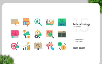15 Advertising Flat Icons Set