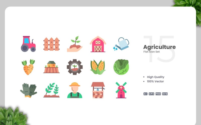 15 Agriculture Flat Icons Set Icon Set