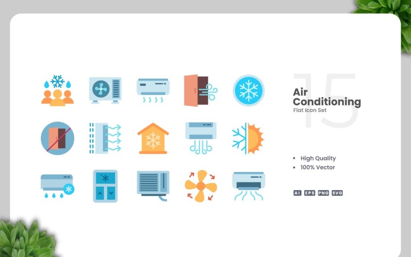 15 Air Conditioning Flat Icons Set Icon Set