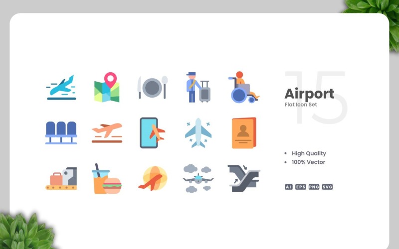15 Airport Flat Icons Set Icon Set