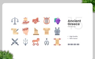 15 Ancient Greece Flat Icons Set